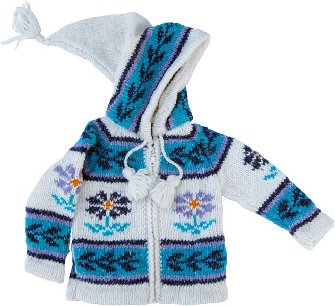 White Garden Flower Childs Cardigan with Pointy Hood