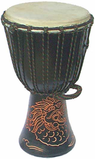Dark Brown 28? x 13? Djembe with Dragon Carving