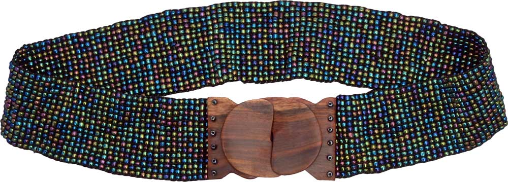 Multicolor Beaded BELT with Wood Buckle